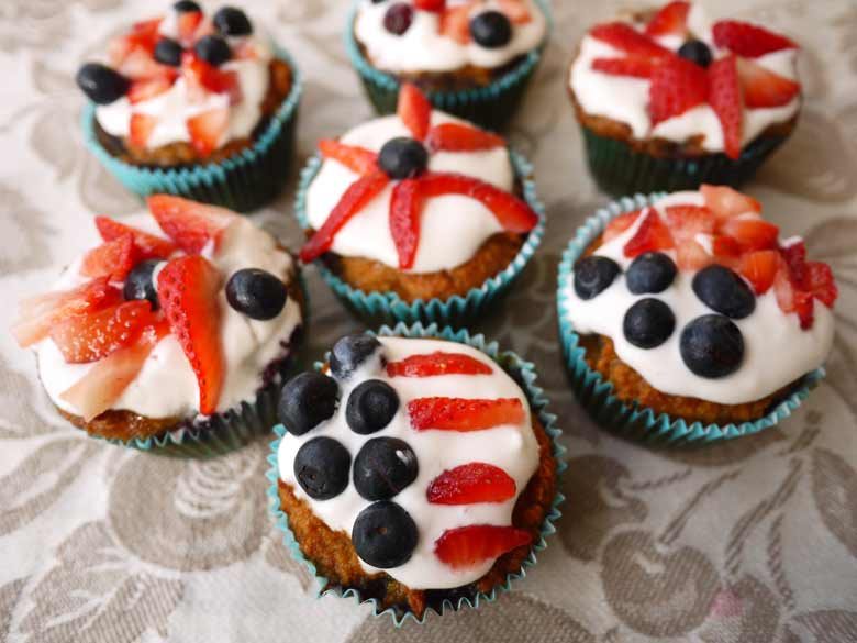 4th of July Menu: Cherry-Vanilla Muffins w/ Whipped Cream & Berries (paleo, GF)