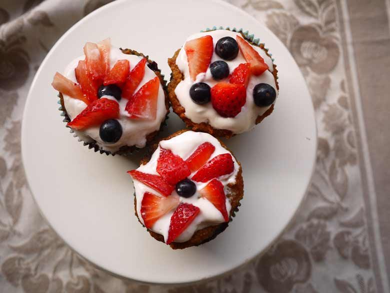 4th of July Menu: Cherry-Vanilla Muffins w/ Whipped Cream & Berries (paleo, GF)