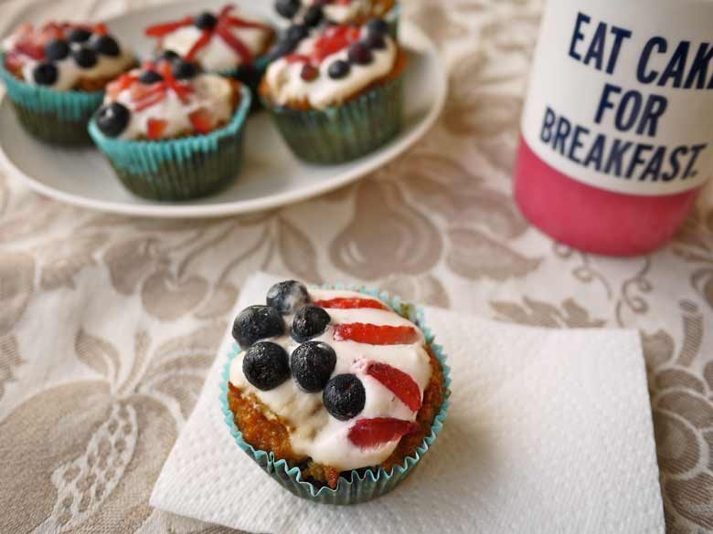 4th of July Menu: Cherry-Vanilla Muffins w/ Whipped Cream & Berries (paleo, GF)
