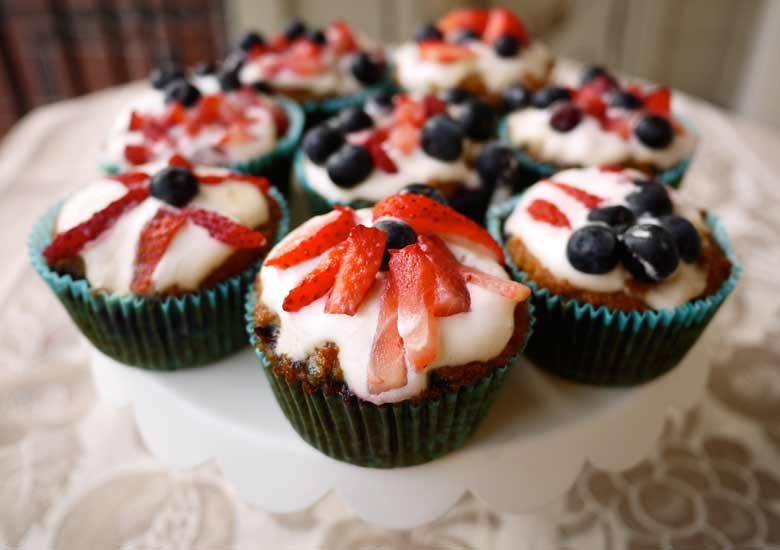 4th of July Menu: Cherry-Vanilla Muffins w/ Whipped Cream & Berries, Paleo, GF