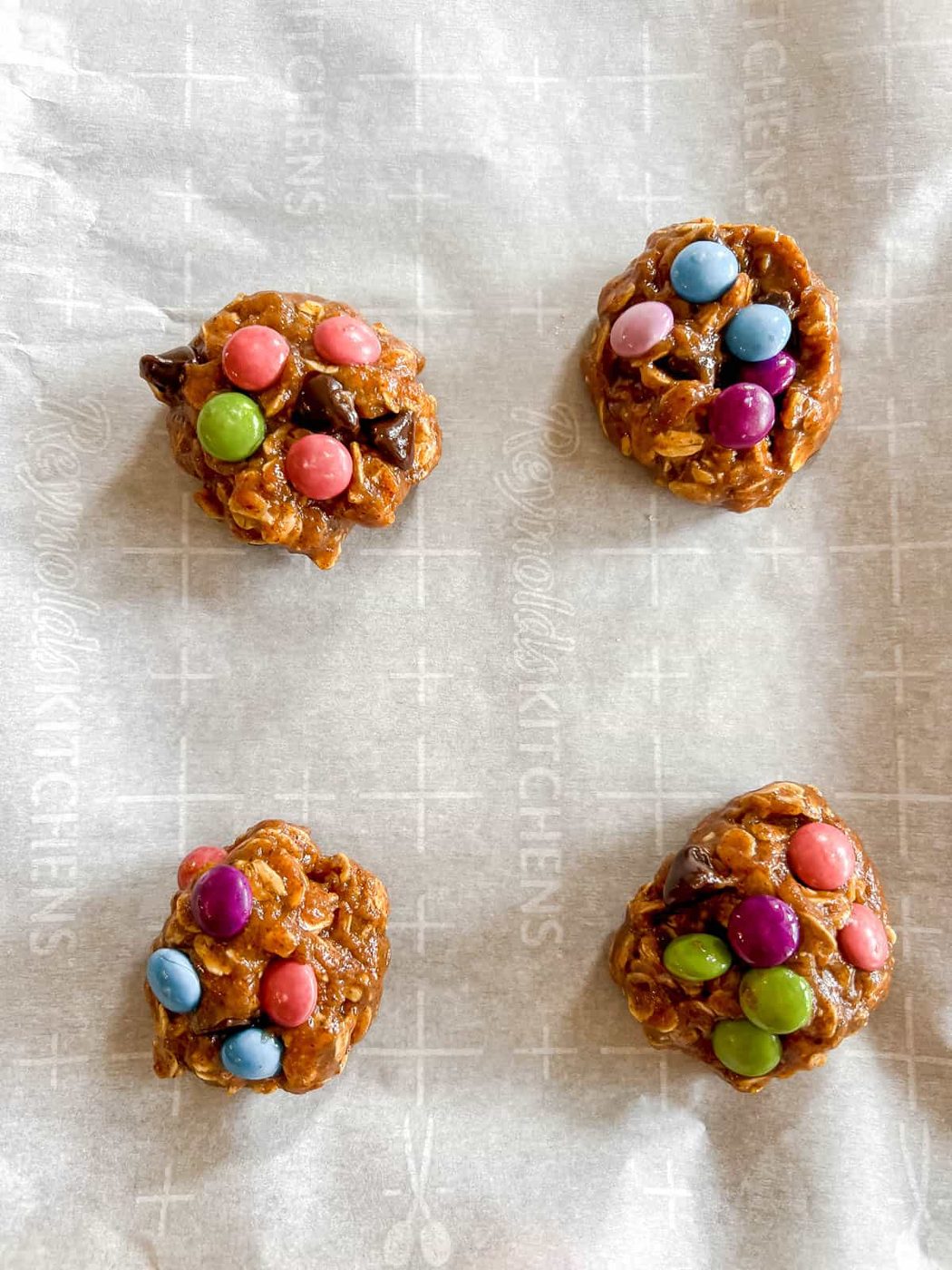 No flour monster cookies before baking.