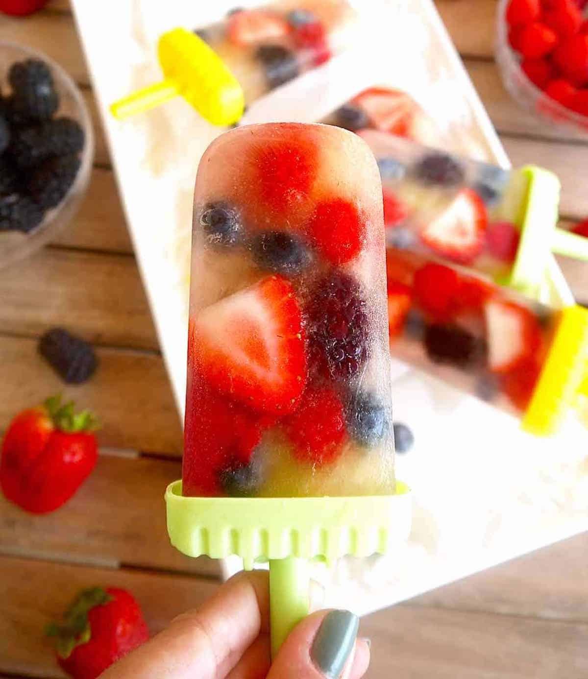 Apple Juice Popsicles with Berries
