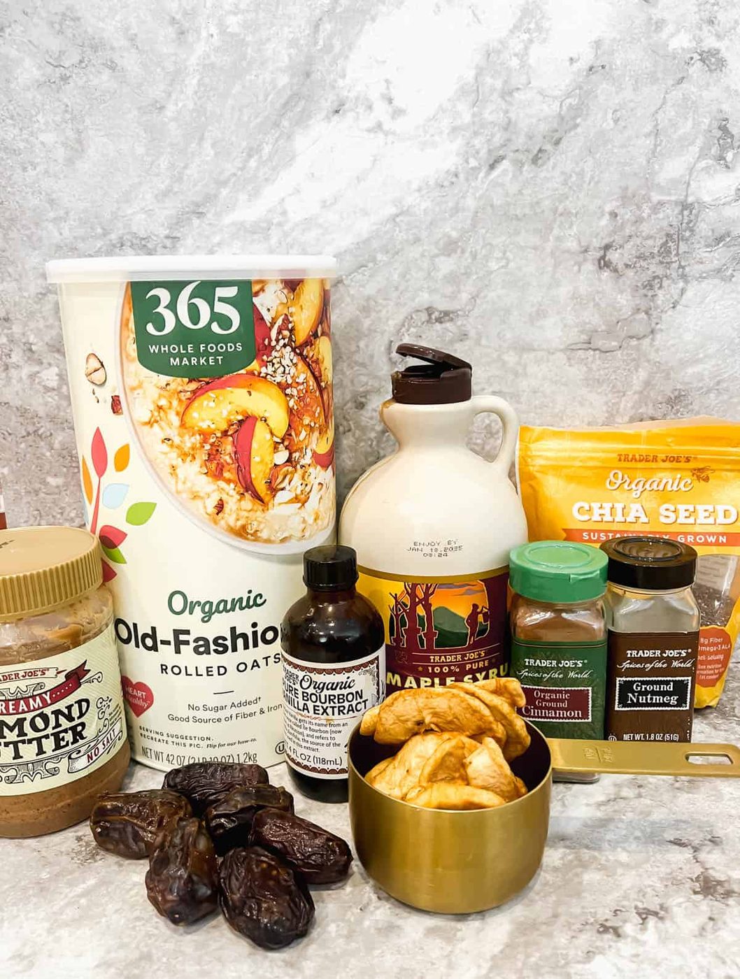 Ingredients needed to make apple pie energy balls.
