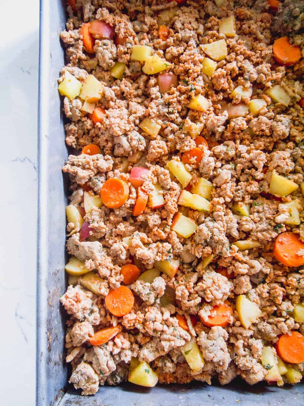 The apple turkey gravy in a pan.