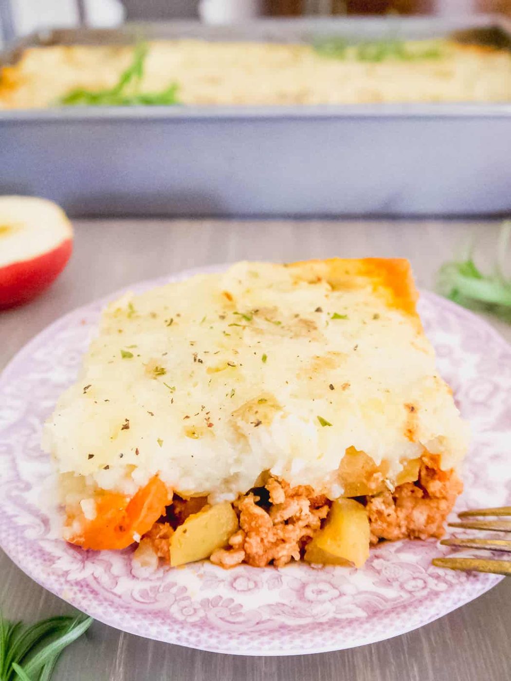 Paleo turkey shepherd's pie on a plate.
