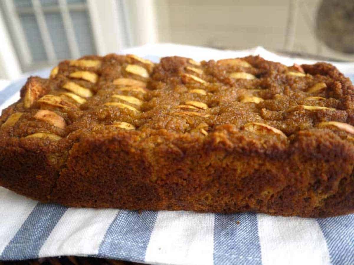 Paleo applesauce cake fresh out of the oven.