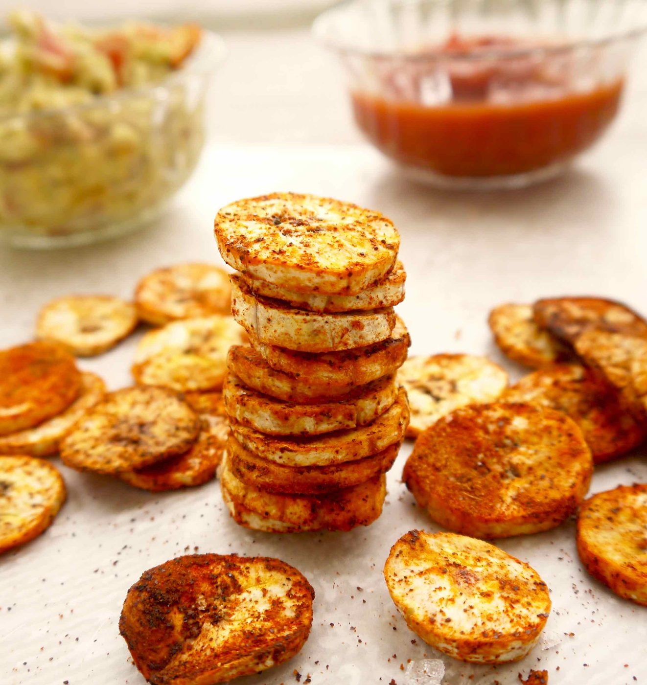 Baked Paprika Garlic Plantain Chips, Paleo, GF