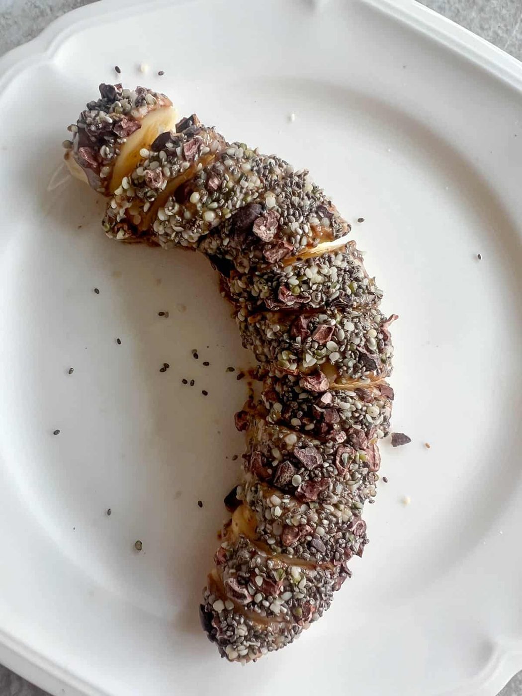 Banana sliced after toppings added.