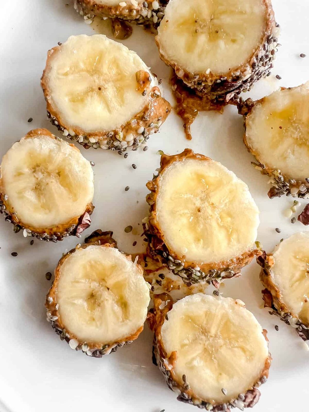 Banana sushi sliced on a plate.