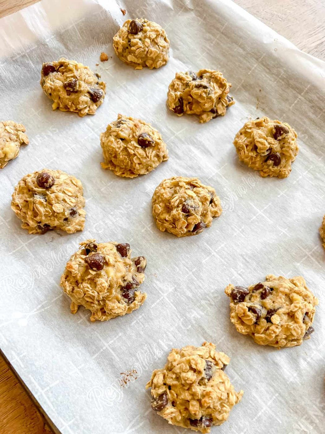Gluten free banana chocolate chip cookies after baking.