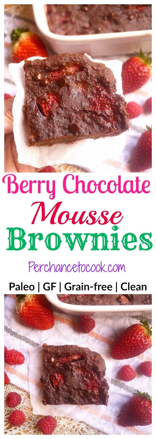 Berry Chocolate Mousse Brownies (paleo, GF)- low calorie, sweetener-free, Paleo brownies