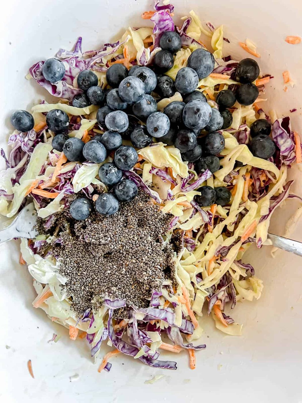 Blueberries and chia seeds added to the coleslaw.