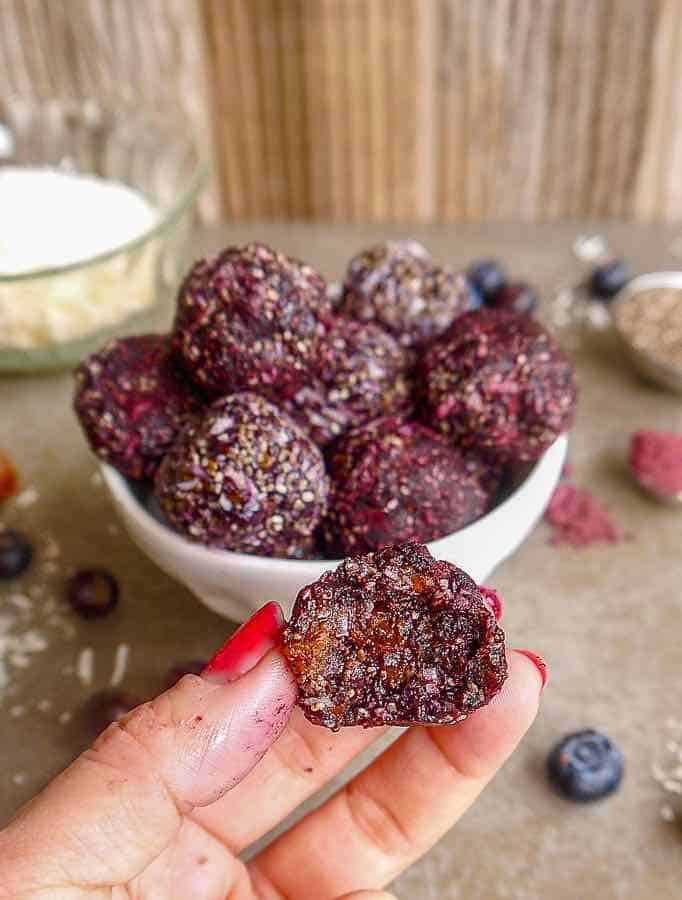 Blueberry Date Energy Balls, Paleo, Vegan