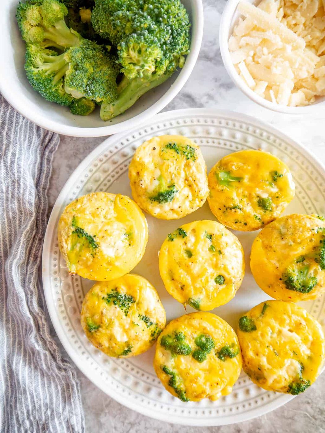 Broccoli cheddar egg bites on a plate.