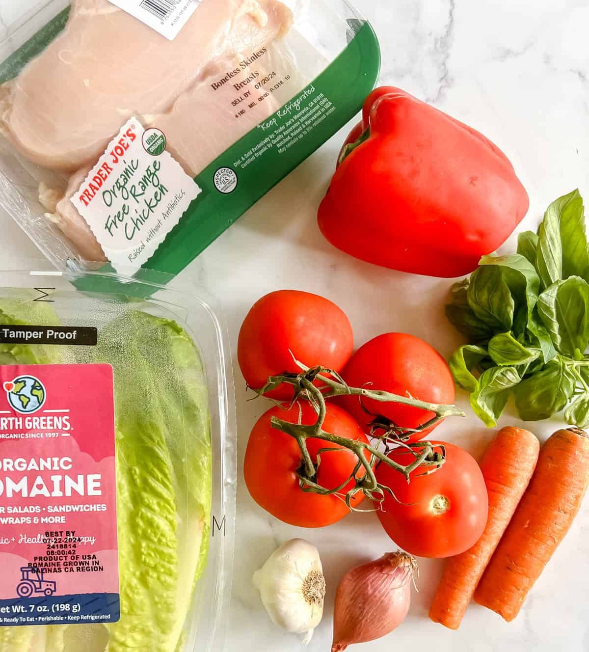 Ingredients needed to make Chicken Bruschetta Salad.