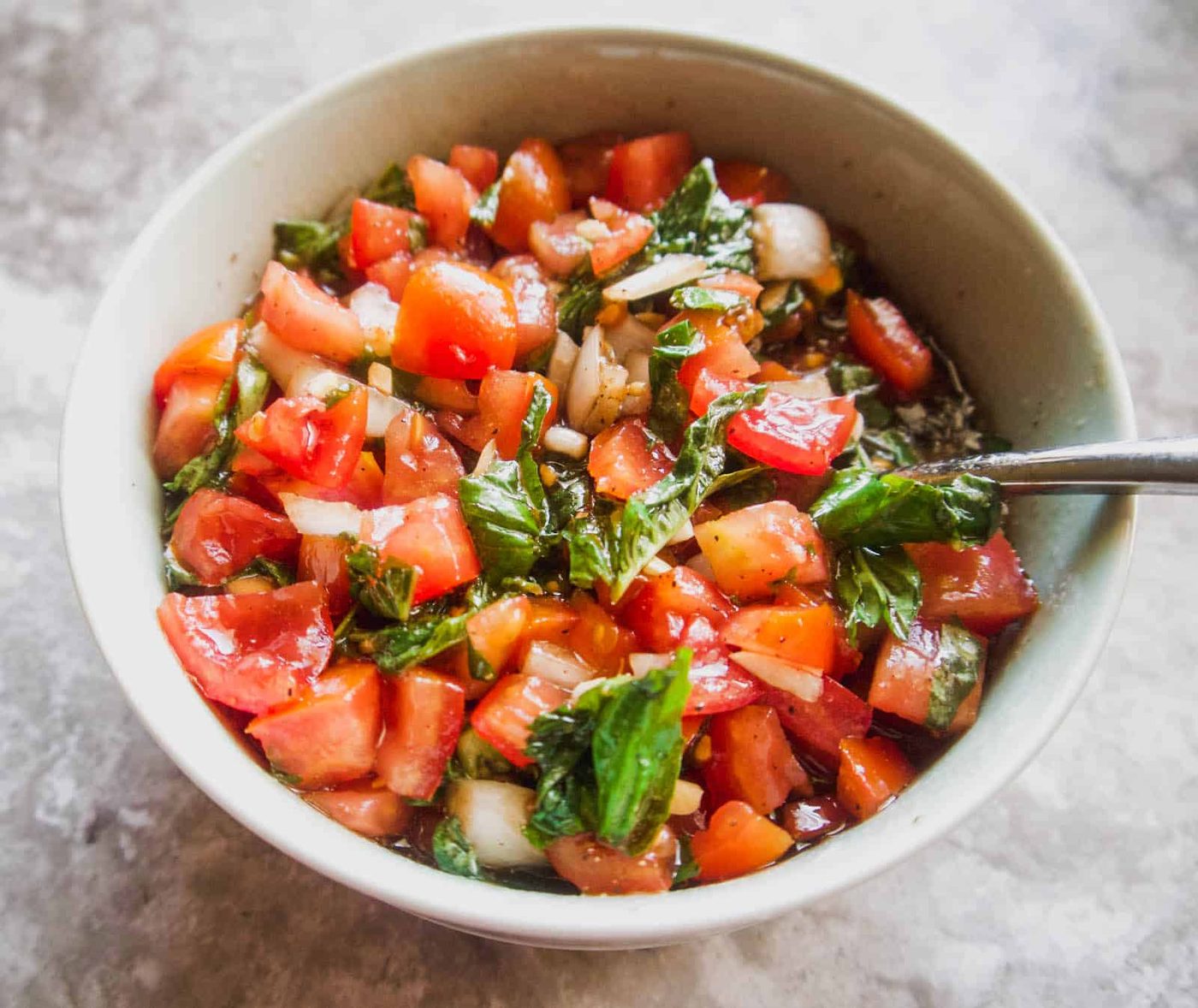 Bruschetta in a bowl.