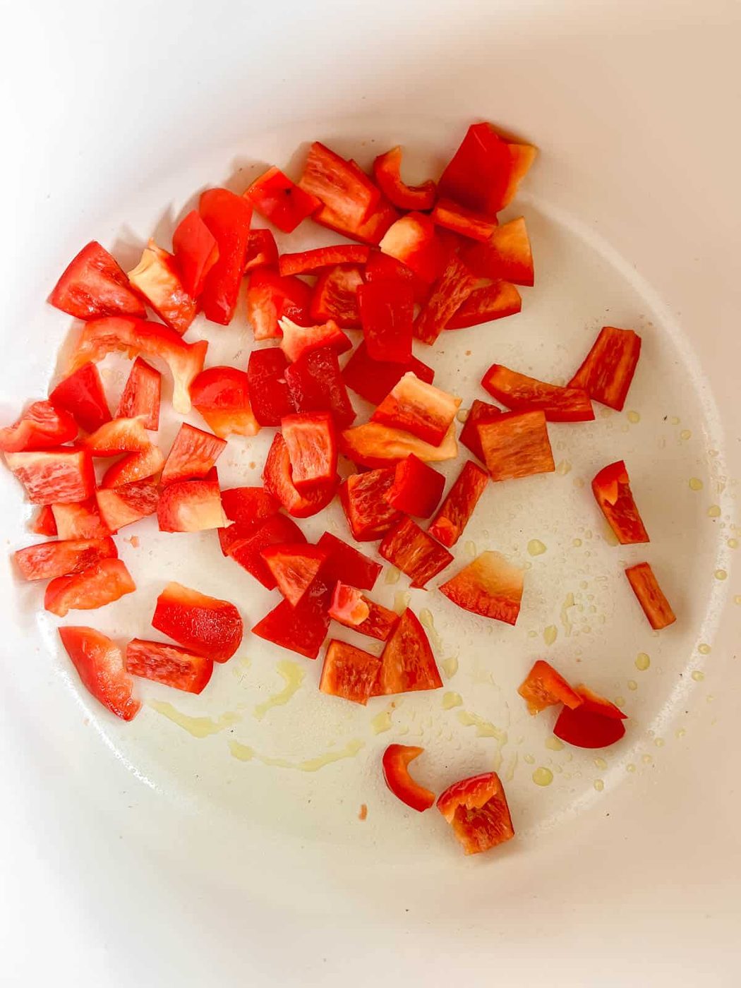 Red peppers in a pan.