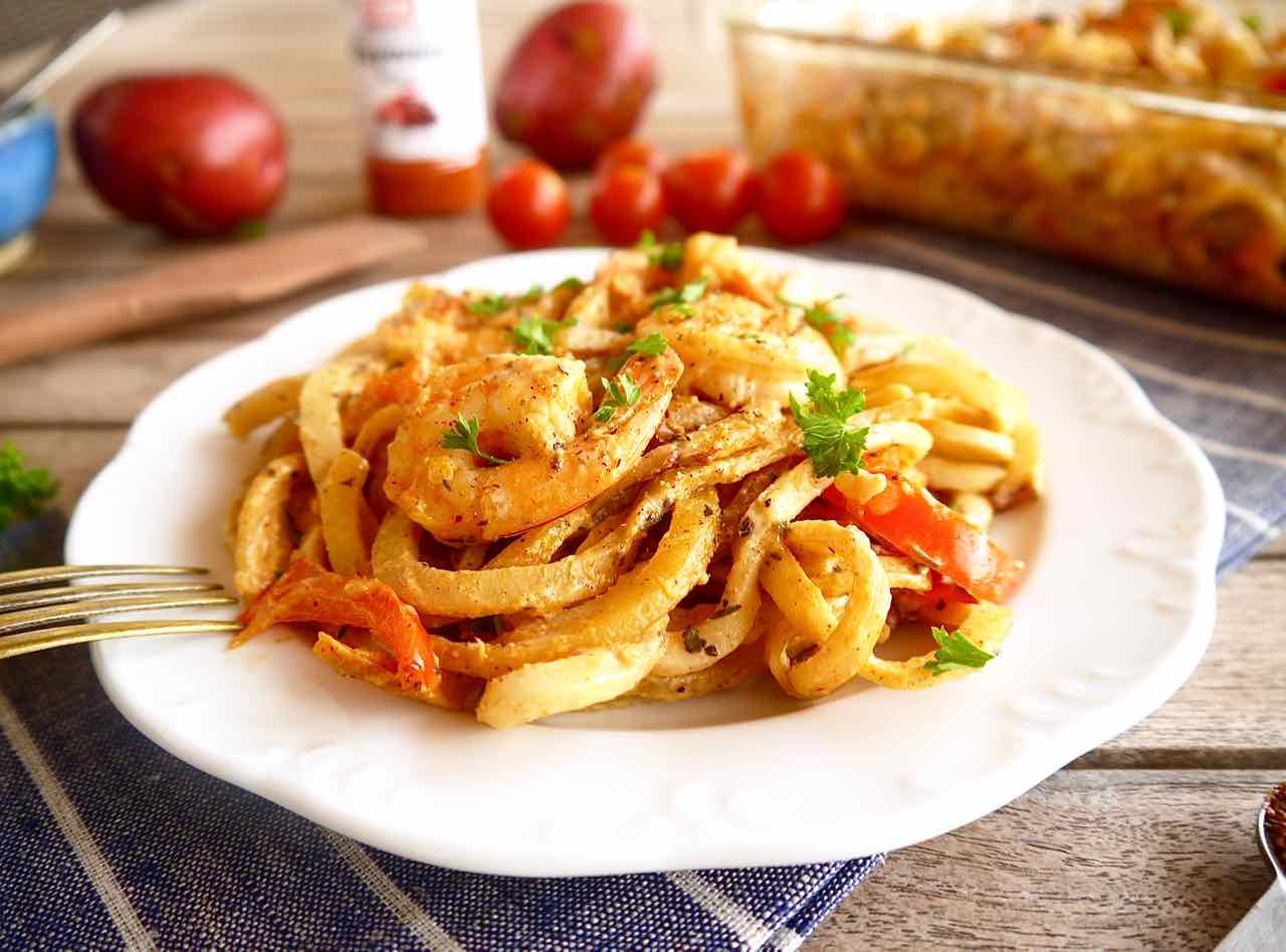 Cajun Shrimp and Spiralized Potato Casserole { Paleo, Whole30}