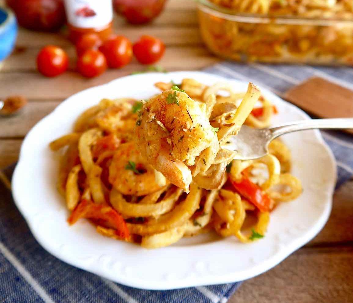 Cajun Shrimp and Spiralized Potato Casserole { Paleo, Whole30}