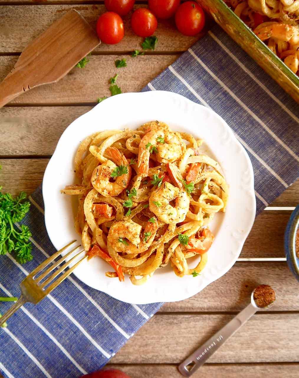 Cajun Shrimp and Spiralized Potato Casserole { Paleo, Whole30}