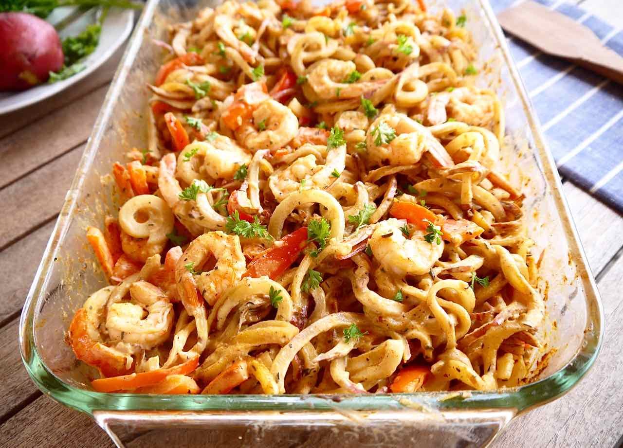 Cajun Shrimp and Spiralized Potato Casserole { Paleo, Whole30}