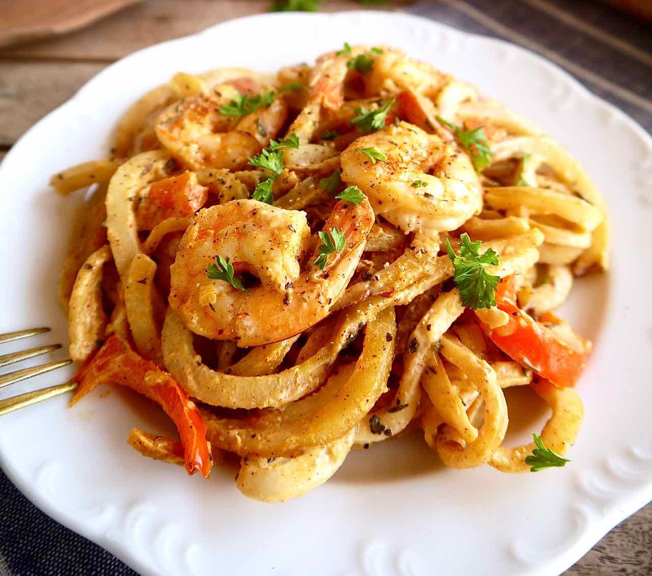 Cajun Shrimp & Spiralized Potato Casserole {Paleo, Whole30}