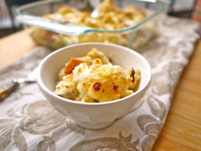 Cauliflower and Bacon Au Gratin (paleo, GF)