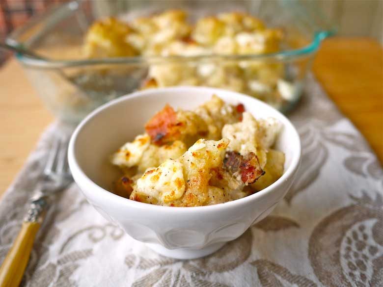 Cauliflower and Bacon Au Gratin, paleo, GF