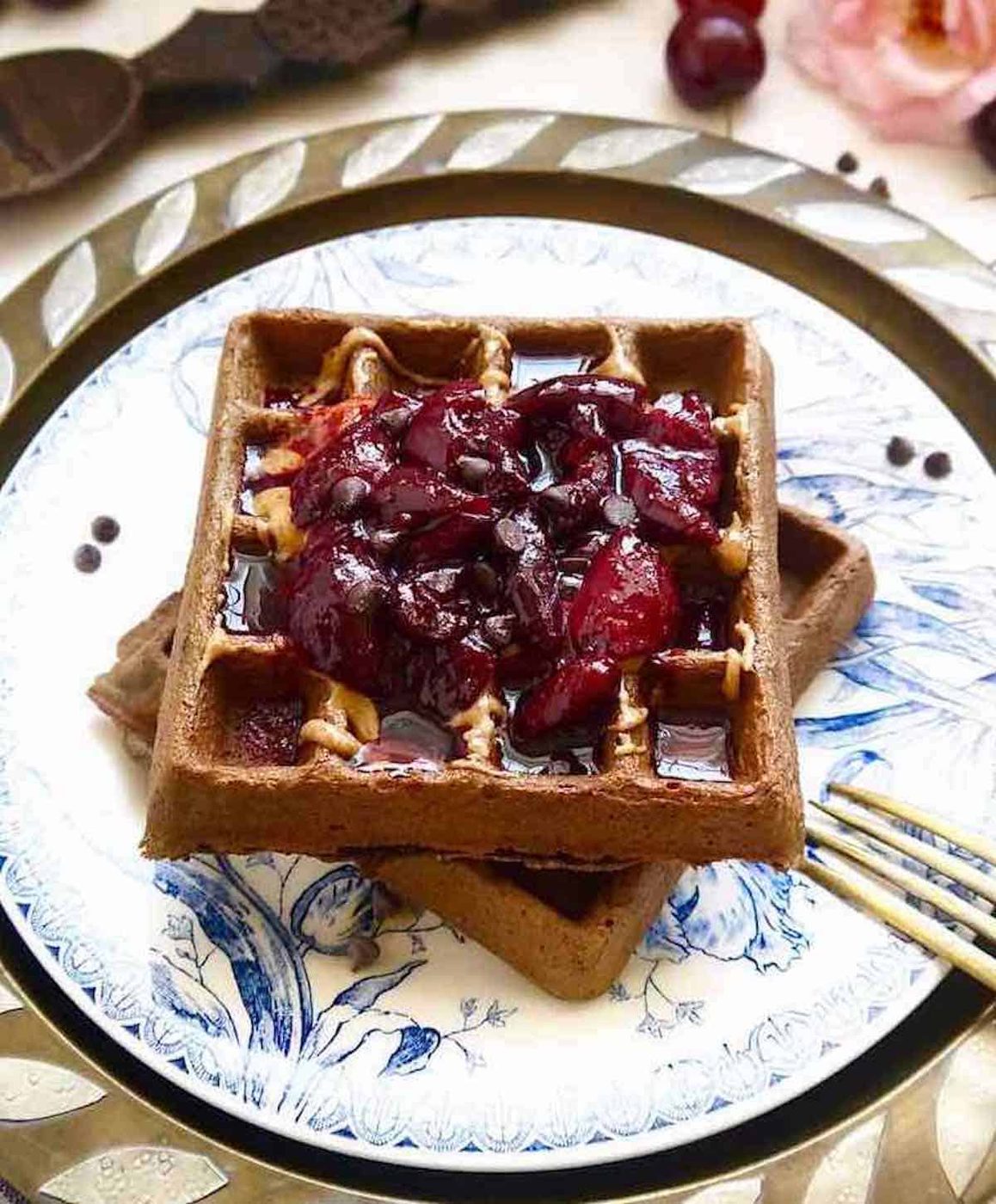 Gluten-free Chocolate Cherry Waffles, Paleo