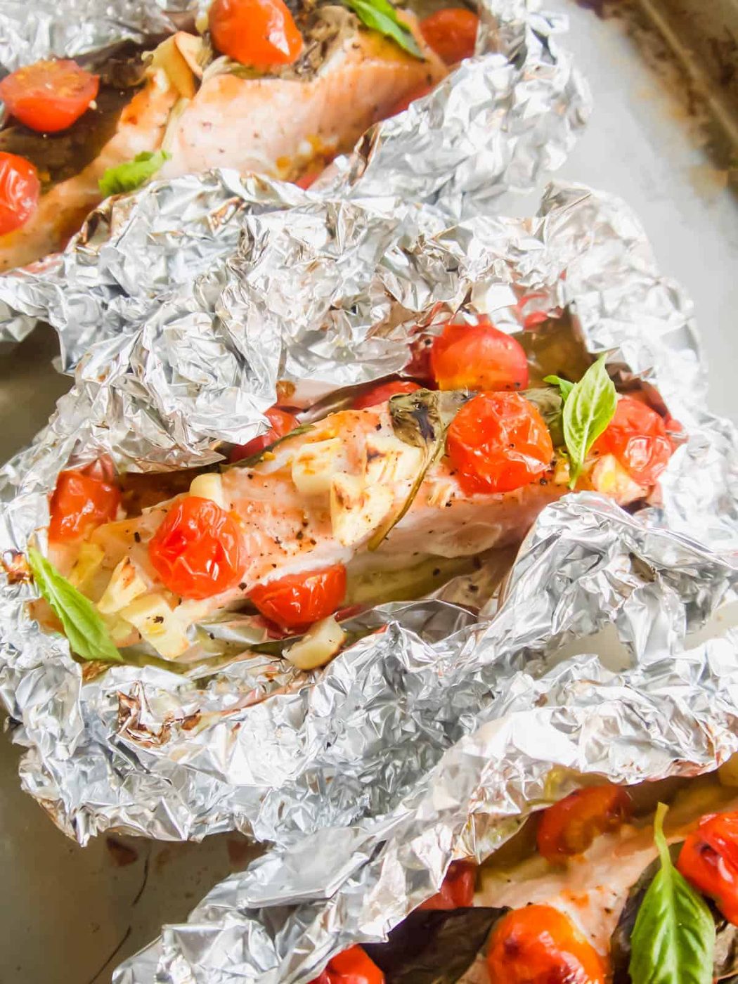 Oven Baked Basil Tomato Salmon in Foil
