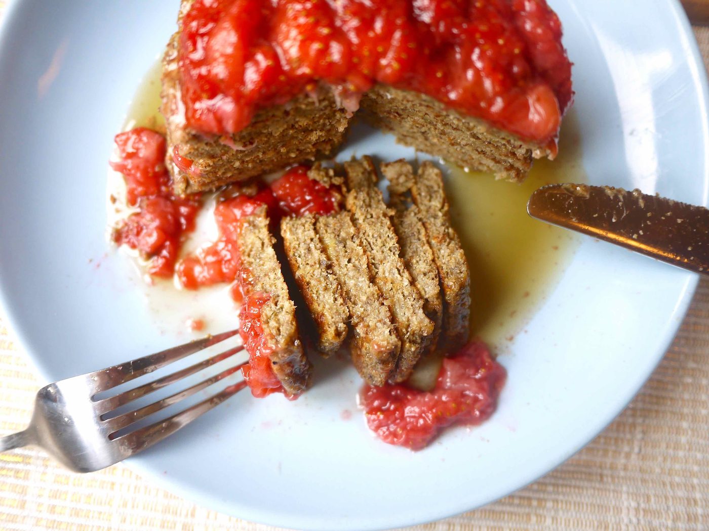 Chia Matcha Pancakes with Strawberry Maple Coulis (paleo, GF)