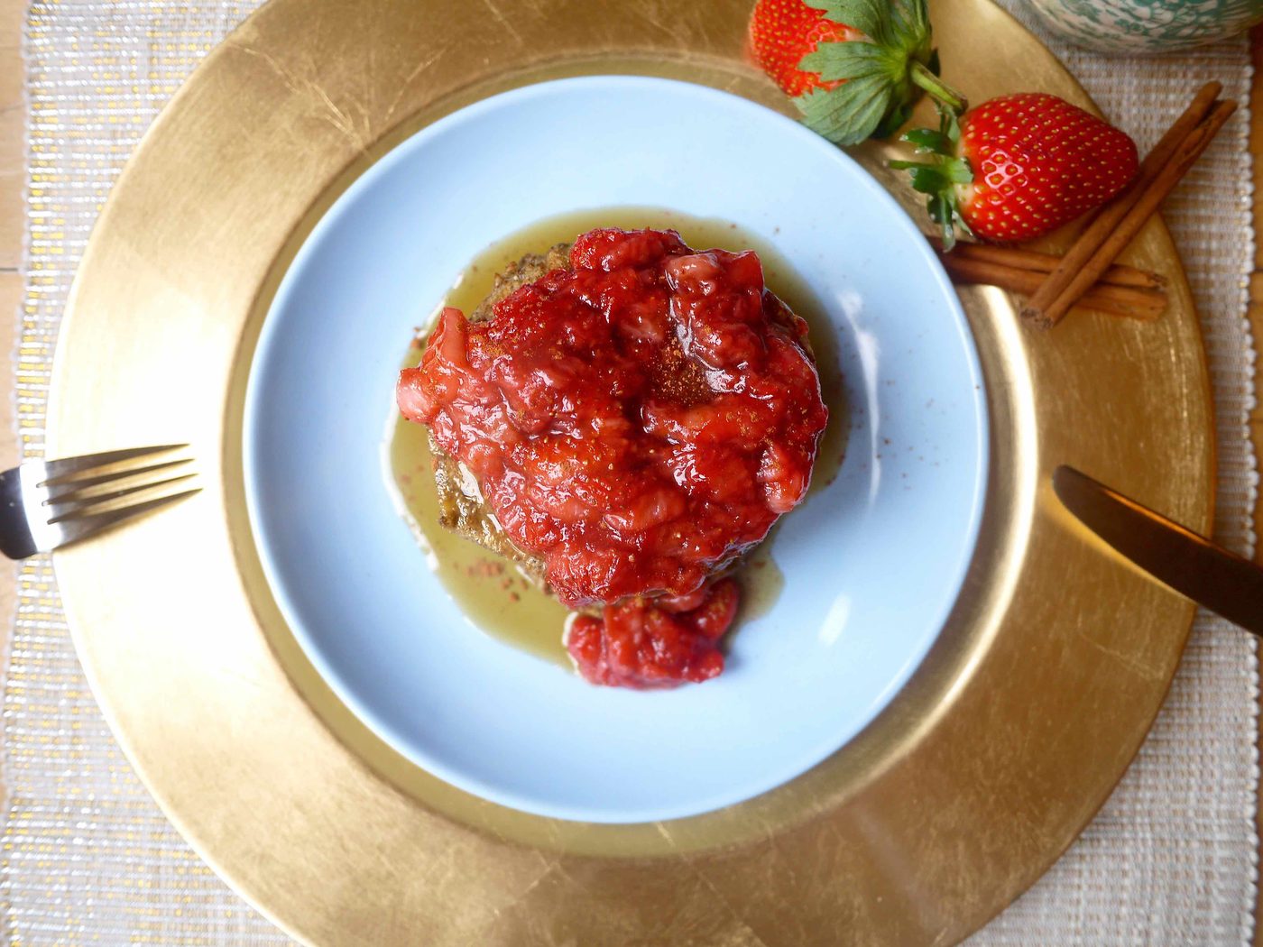 Chia Matcha Pancakes with Strawberry Maple Coulis, Paleo, Gluten-free
