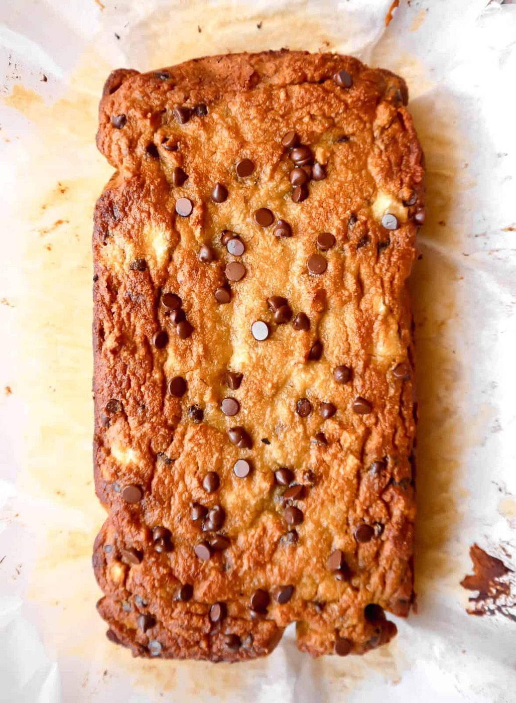 Paleo Chocolate Chip Banana Bread after baking.