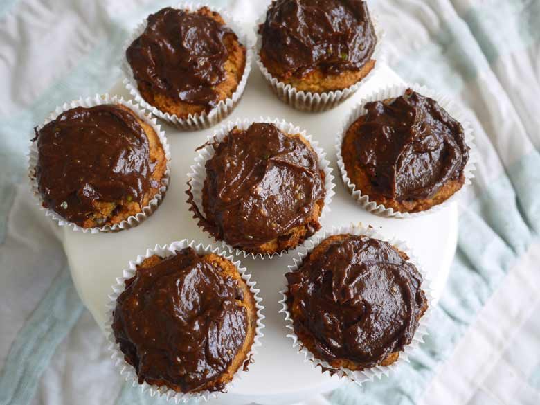 Chocolate Chip Muffins w/ Chocolate Avocado Frosting (paleo, GF)