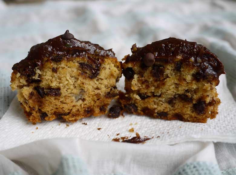 Chocolate Chip Muffins w/ Chocolate Avocado Frosting (paleo, GF)