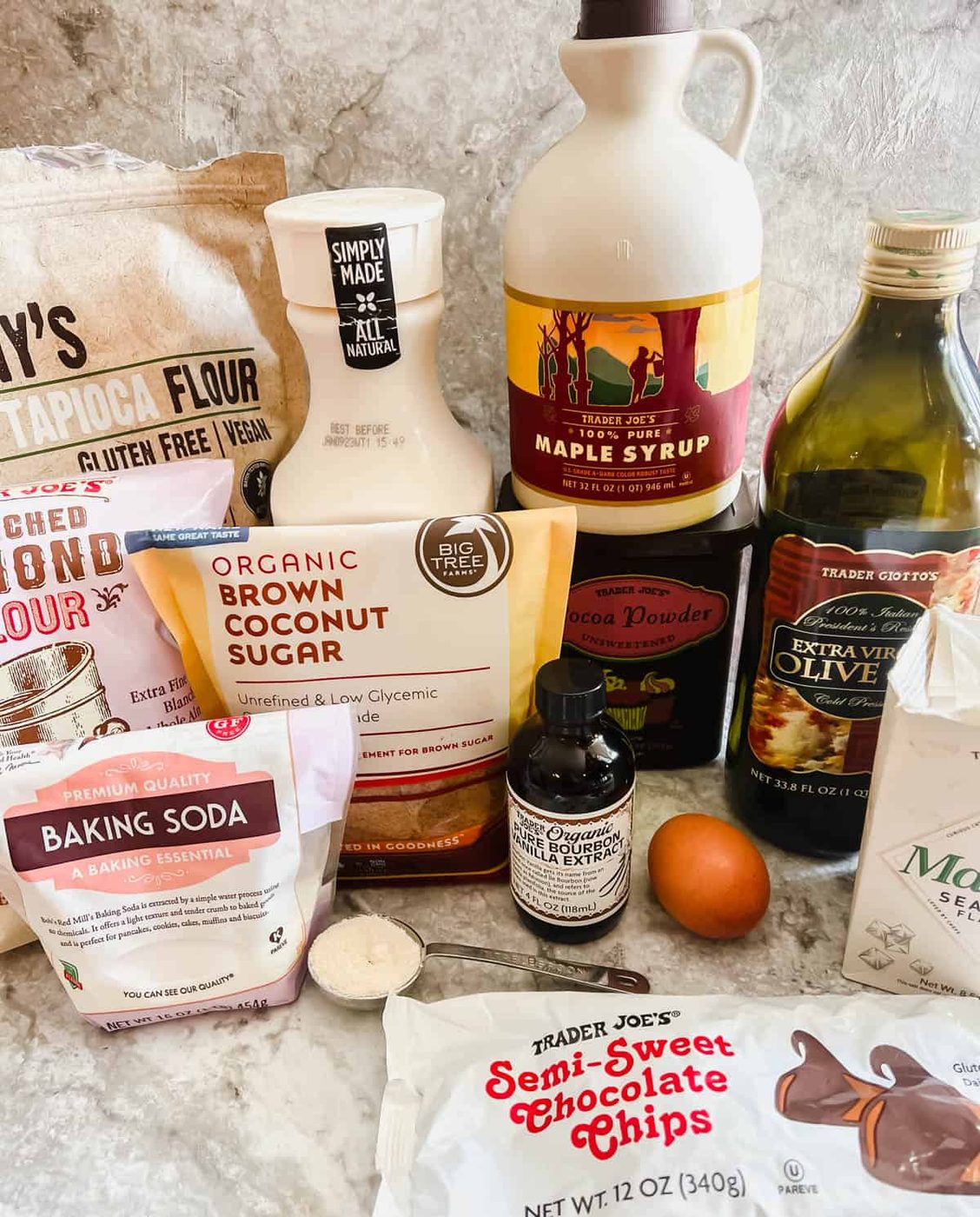 Ingredients needed to make lighter chocolate cookies.