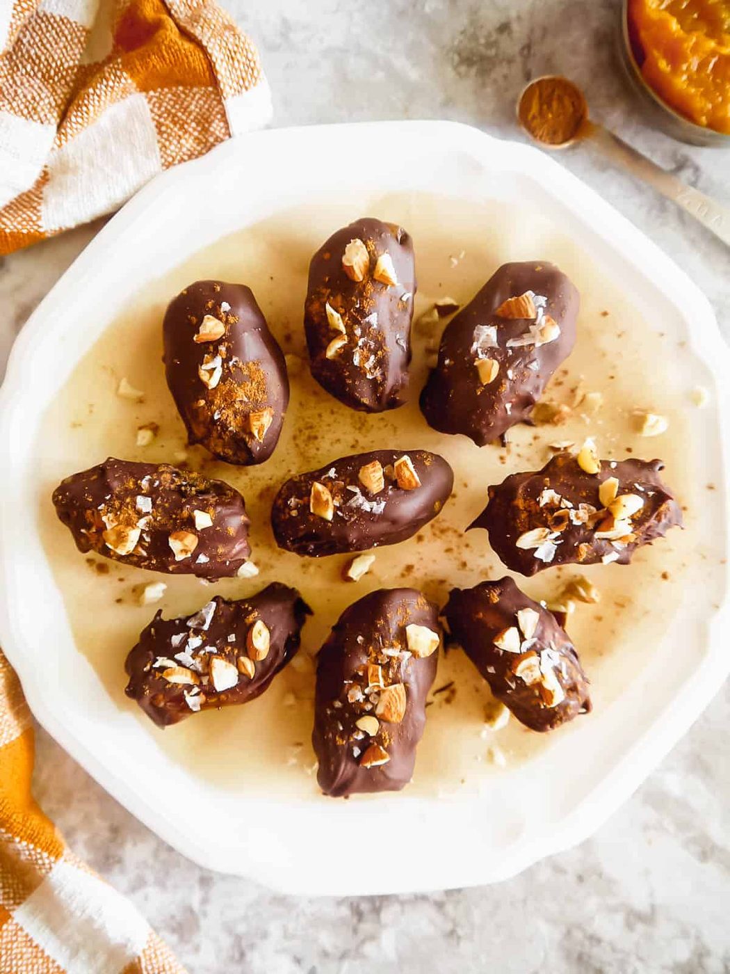Pumpkin lighter snickers on a plate.
