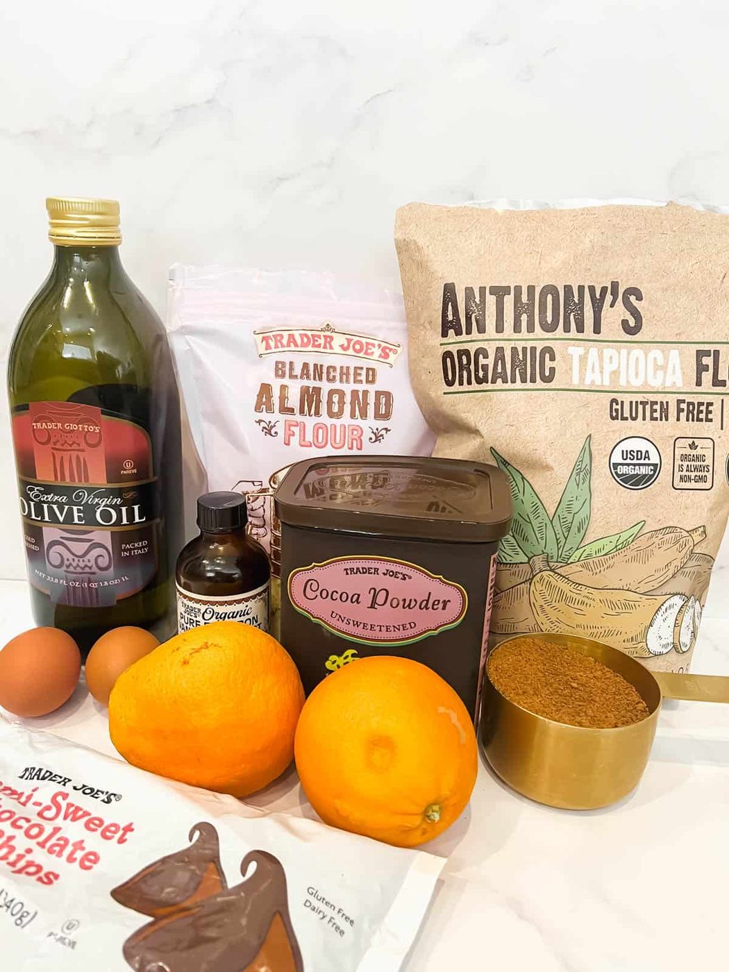 Recipe ingredients needed for chocolate orange brownies.
