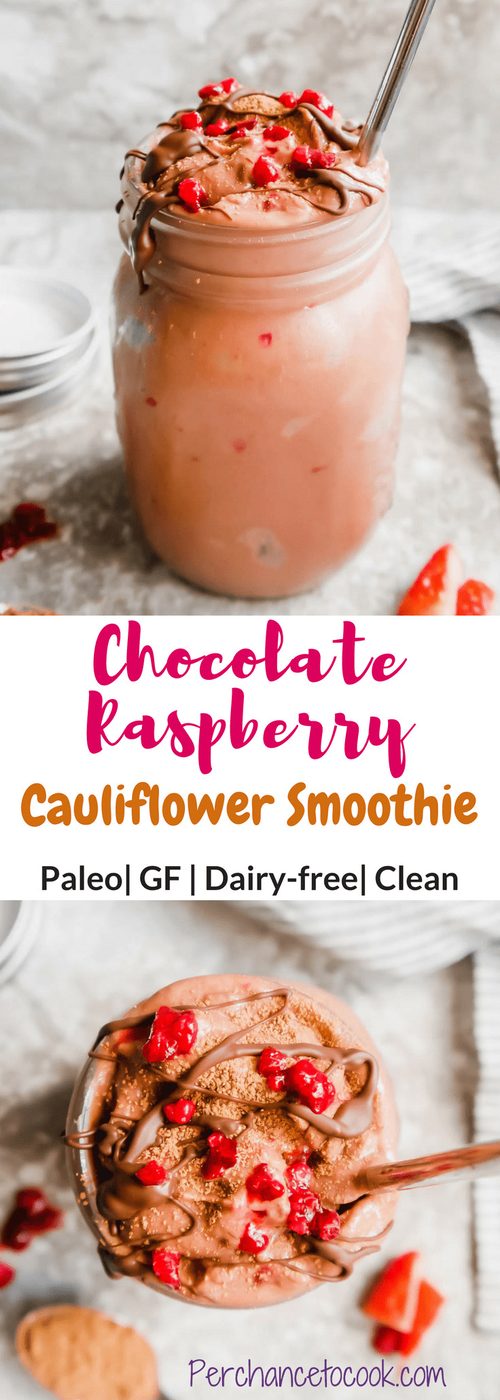 Chocolate Raspberry Cauliflower Smoothie (Paleo, GF)