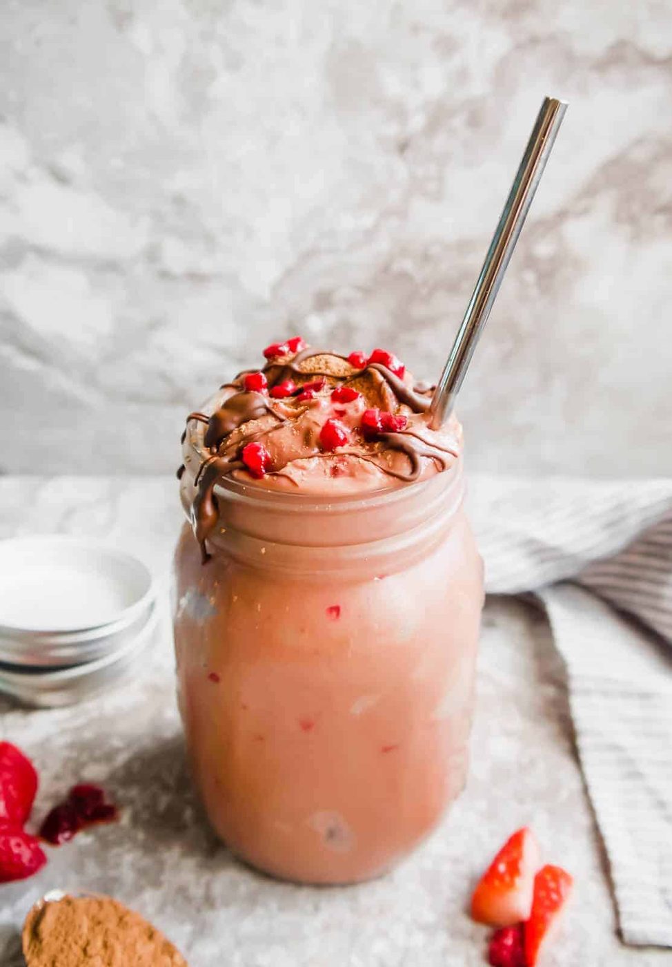 Chocolate Raspberry Cauliflower Smoothie, Paleo, GF
