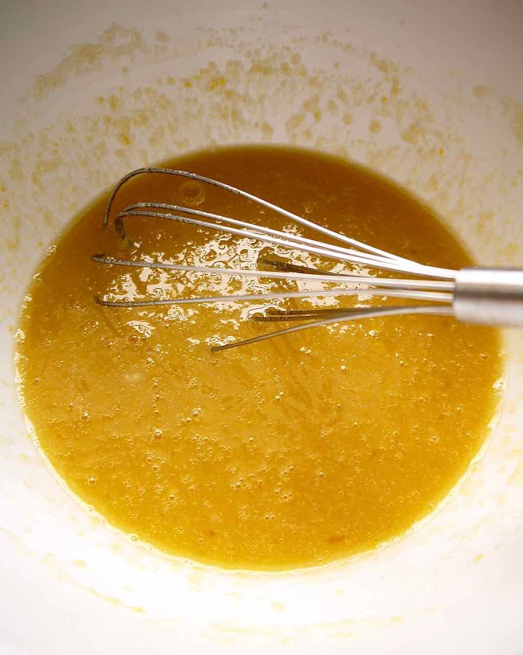 Wet ingredients for Paleo apple cake.