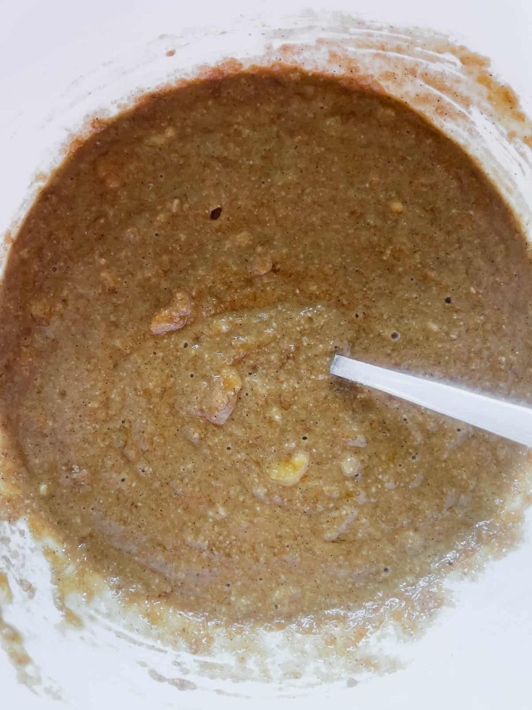 Wet and dry ingredients mixed together.