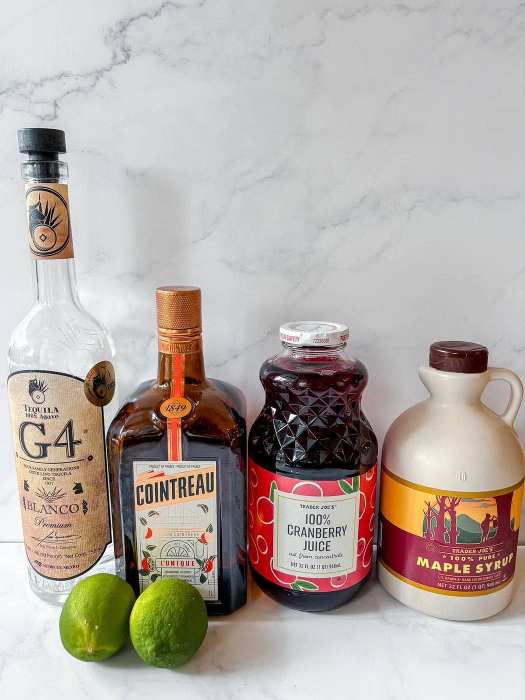Recipe ingredients needed to make a cranberry margarita cocktail.