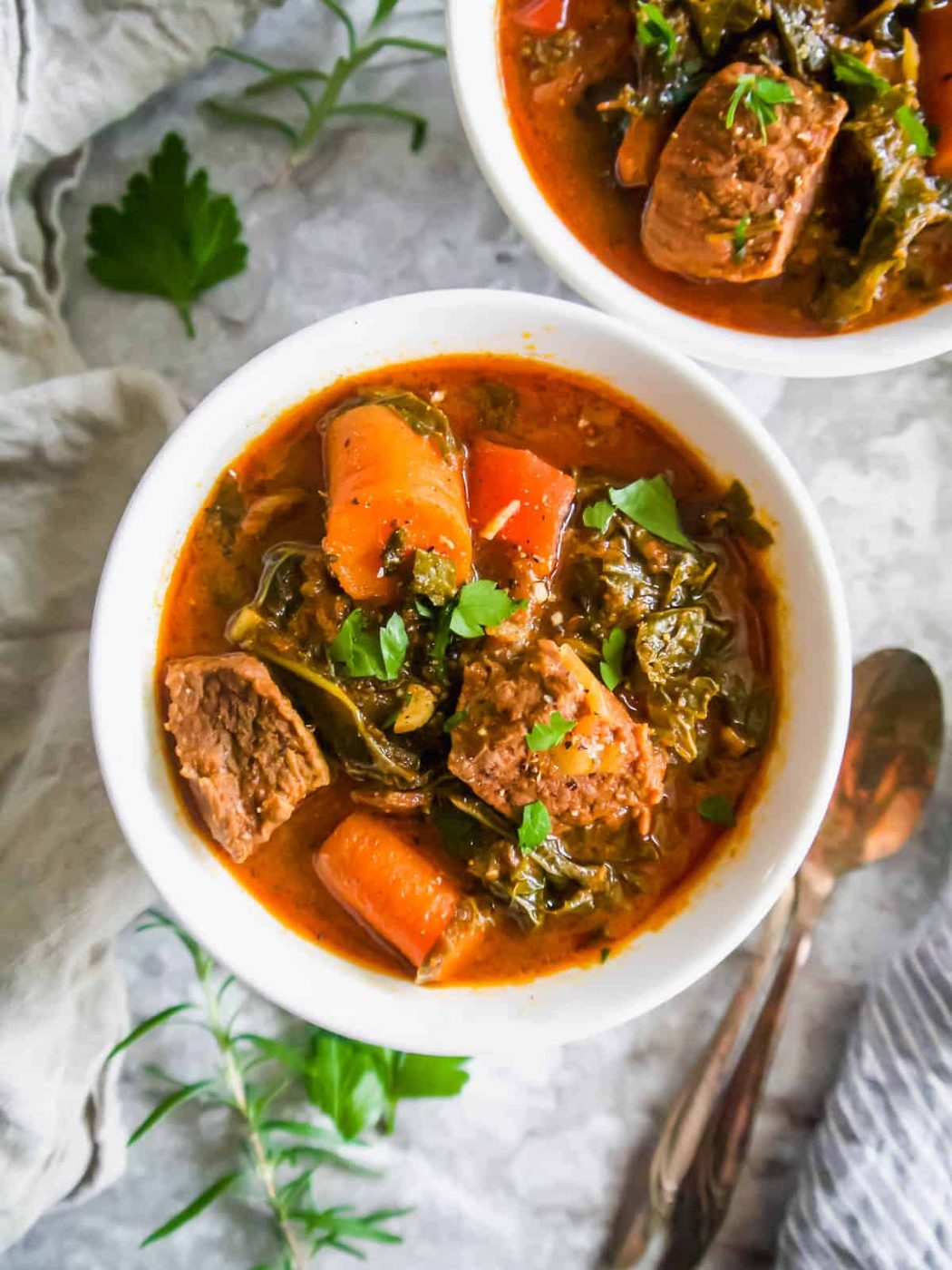 Creamy Beef Stew with Kale and Tomato, Paleo, Gluten-Free