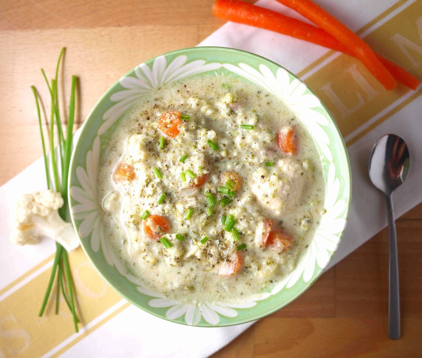 Creamy Broccoli, Cauliflower, & Chicken Soup