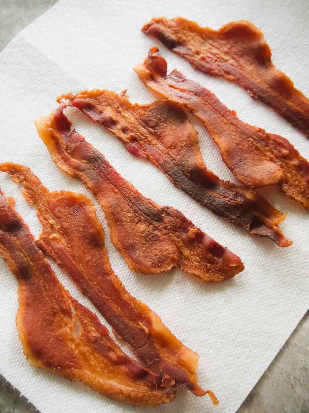 Bacon freshly cooked in a microwave.