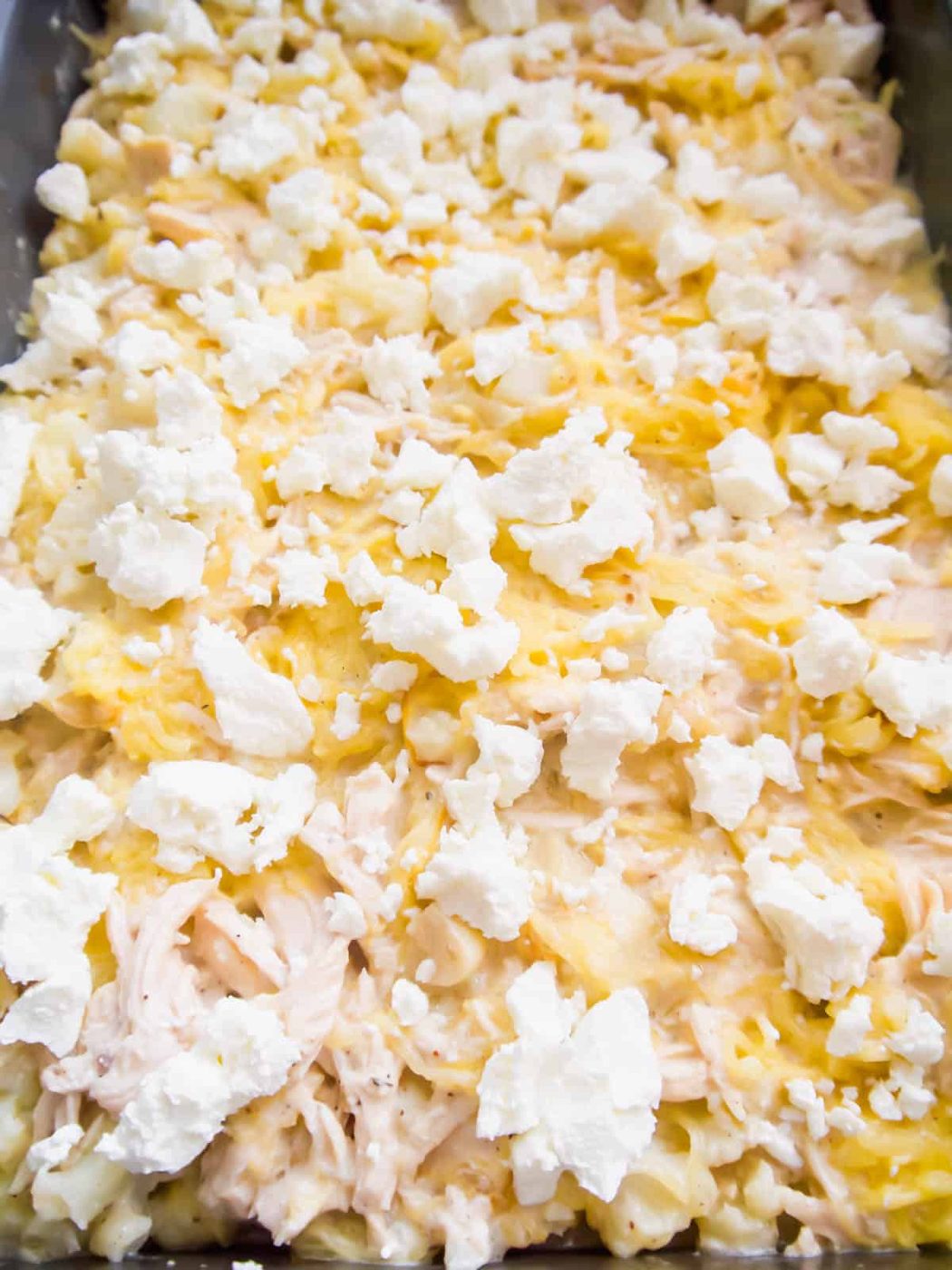 Spaghetti Squash Chicken Casserole before baking.