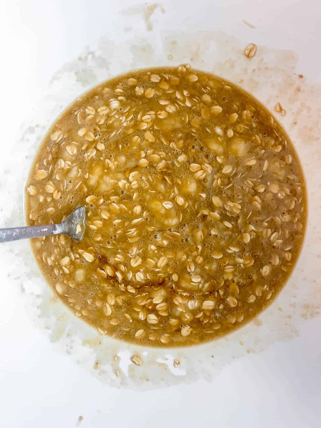 Oats mixed into banana bread sugar mixture.