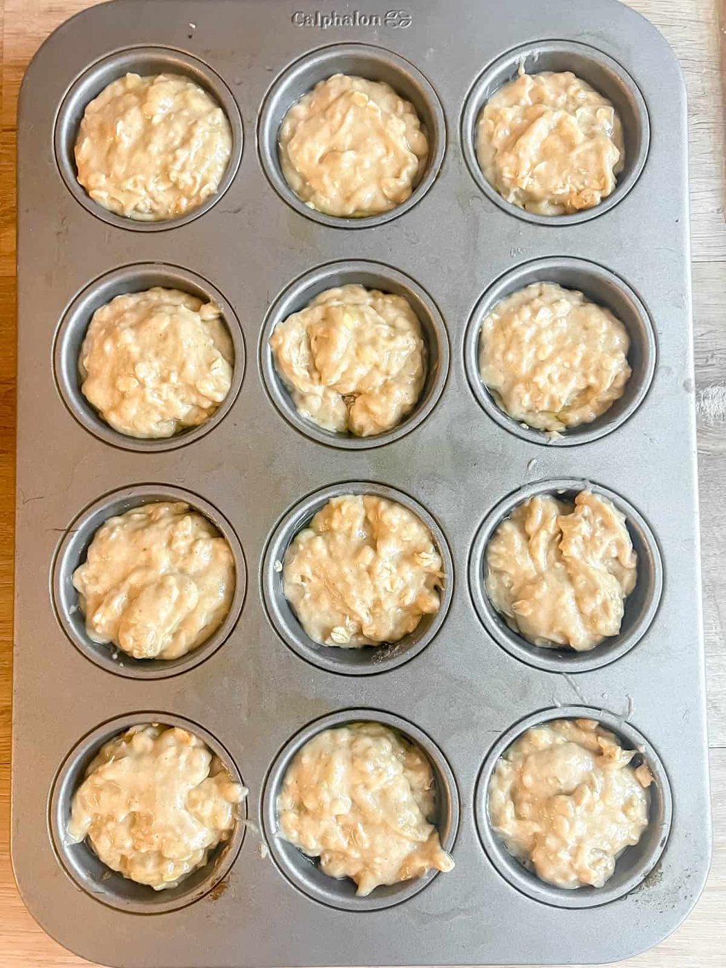Lighter banana oatmeal muffins before baking.