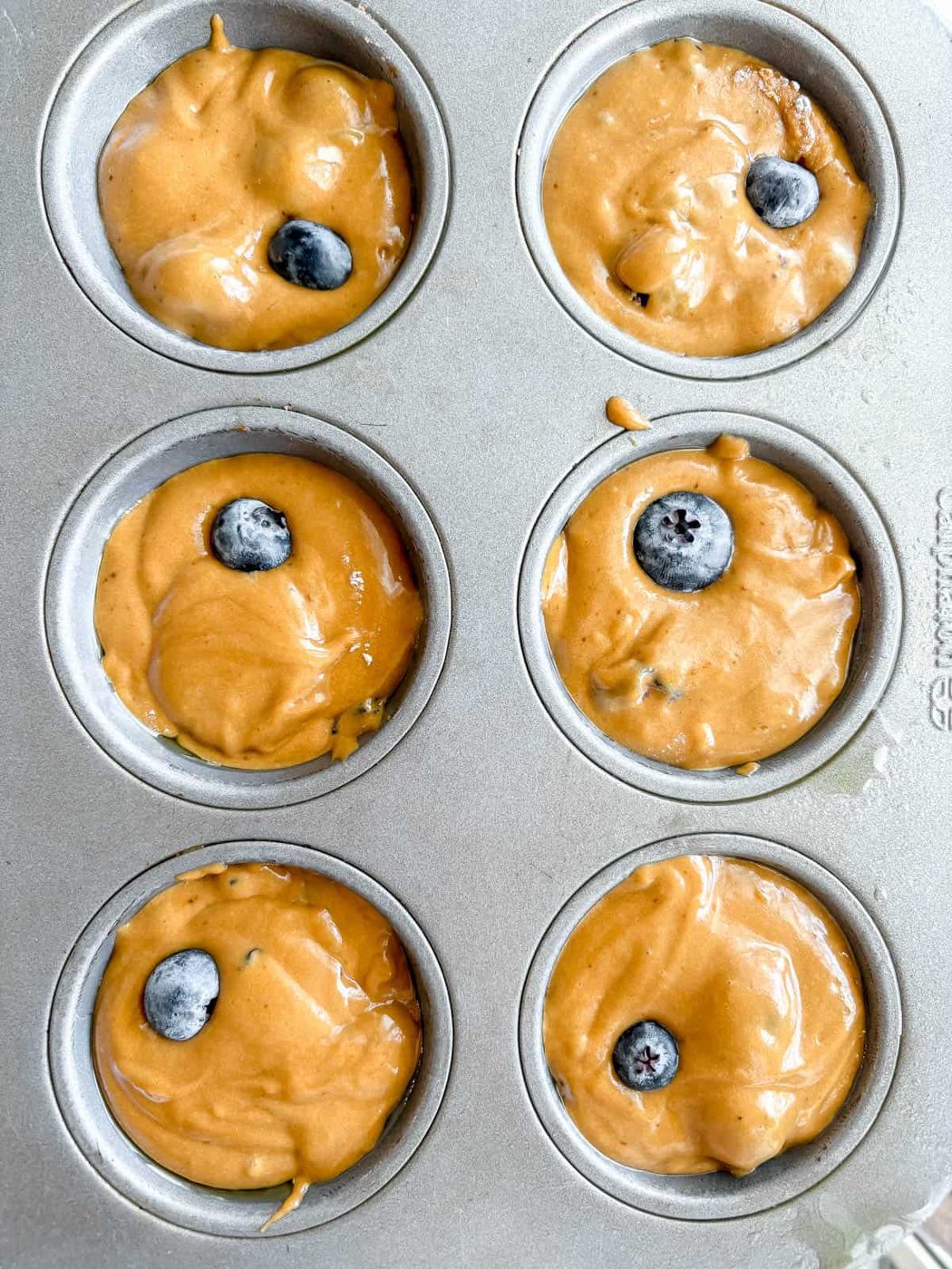 Dairy-free blueberry muffins before baking.